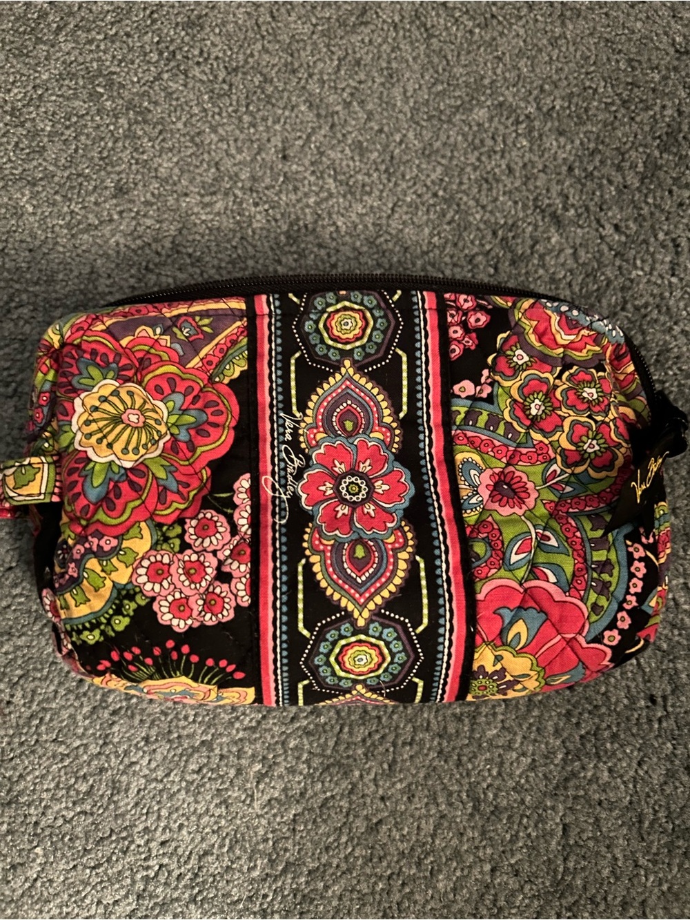 Vera Bradley Black Multicolor Floral Quilted Cosmetic Pouch